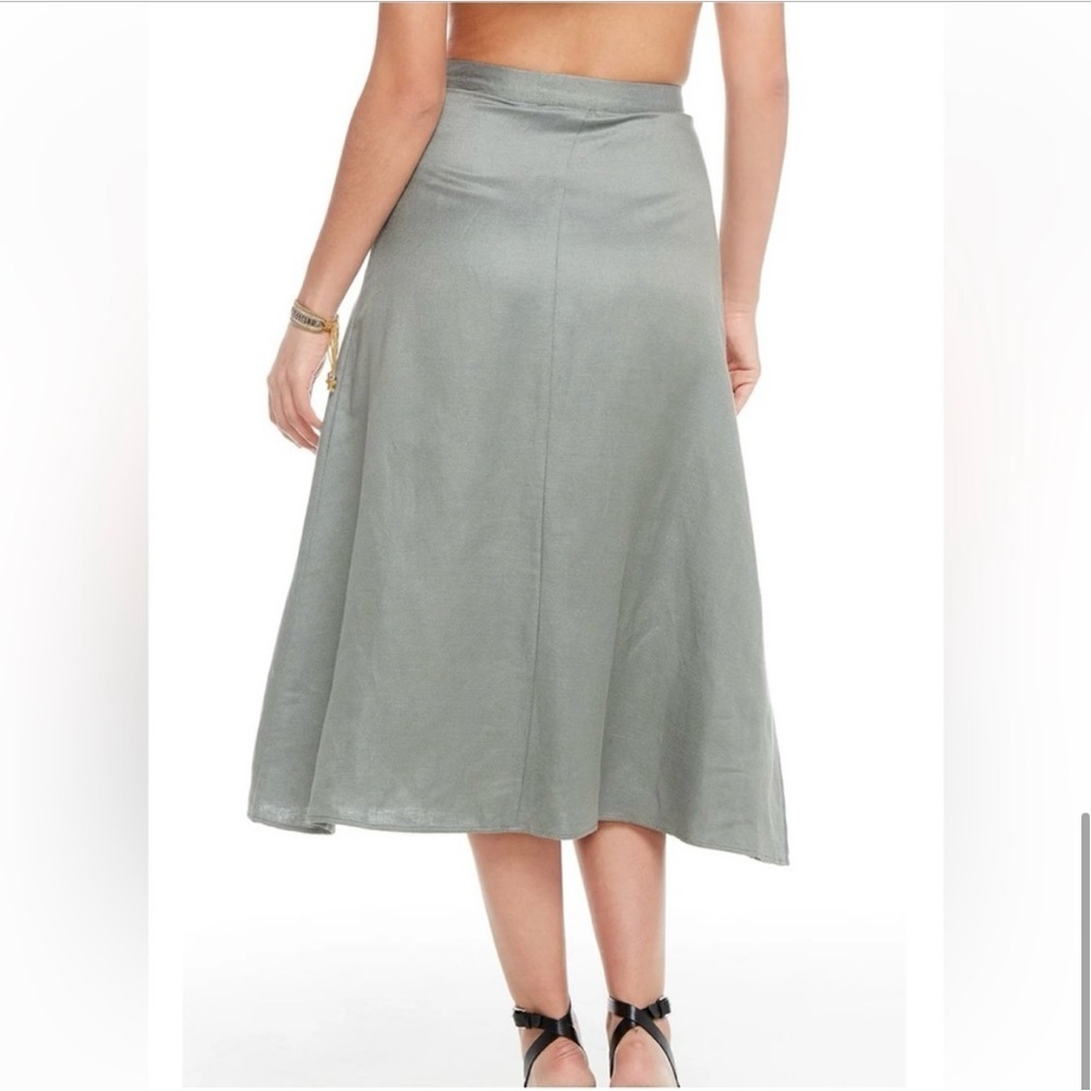 NWT Chaser Linen Blend Button Front A-Line Midi Skirt Coastal Minimalist Medium - Picture 6 of 16